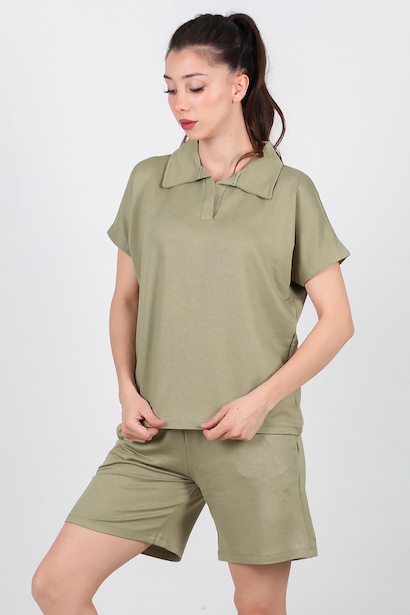 Kadın İki İplik Şortlu Takım  Haki 6