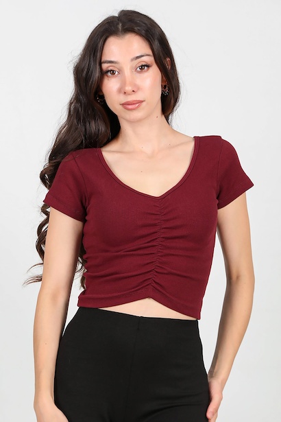 Kadın Ön Arka V Yaka Büzgülü Bluz 