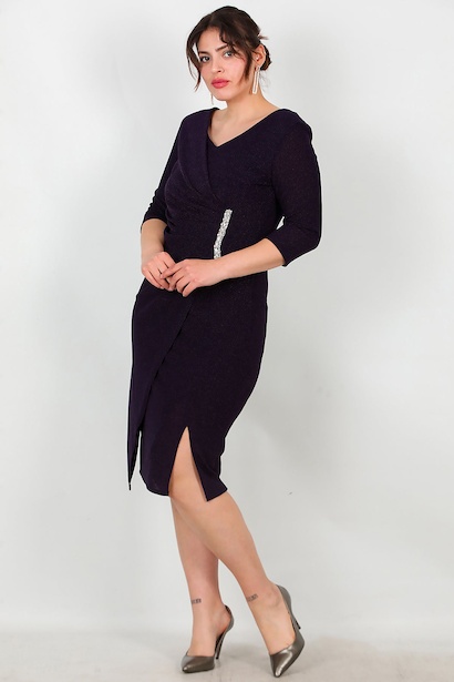 Büyük Beden Bel Aksesuarlı Abiye Elbise 