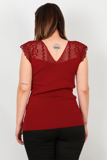 Büyük Beden Ajurlu Triko Bluz  Bordo 6
