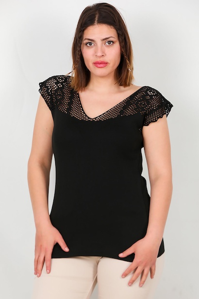 Büyük Beden Ajurlu Triko Bluz 