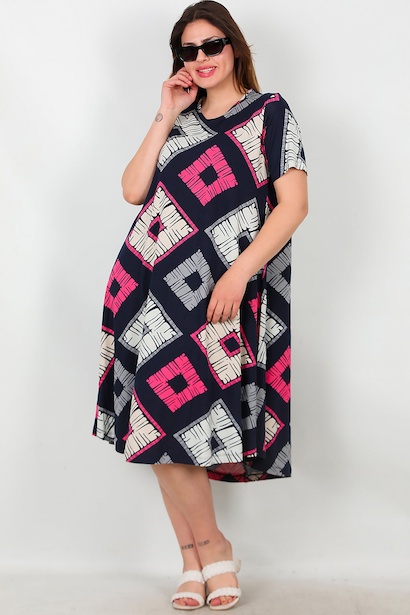 Büyük Beden Desenli Elbise  Çok Renkli 6
