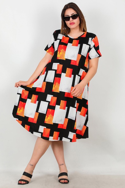 Büyük Beden Desenli Elbise 