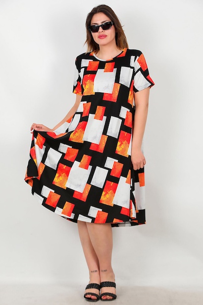 Büyük Beden Desenli Elbise  Çok Renkli 6