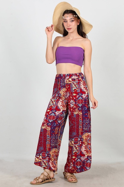 Kadın Mendil Paça Desenli Pantolon 