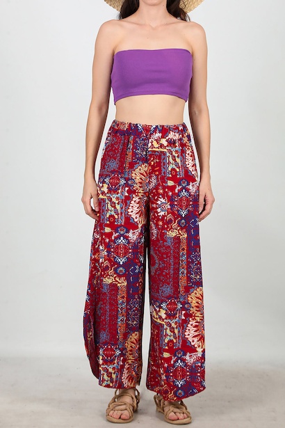 Kadın Mendil Paça Desenli Pantolon  Kırmızı 6