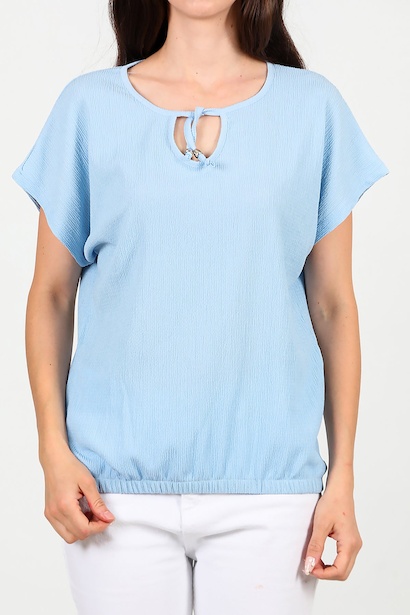 Kadın Önü Bağlama Krinkıl Bluz  Mavi 6