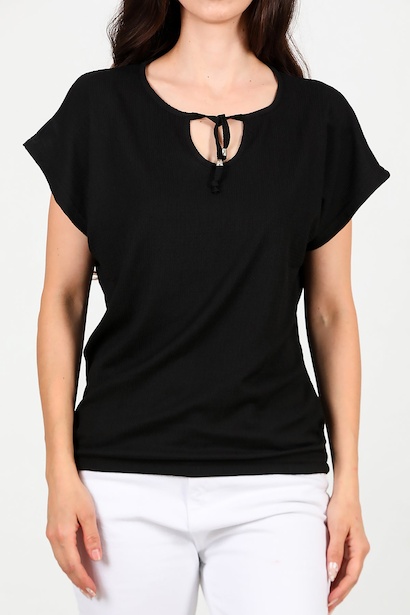 Kadın Önü Bağlama Krinkıl Bluz  Siyah 6
