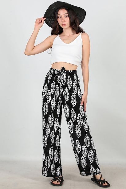 Kadın Bol Paça Desenli Pantolon 