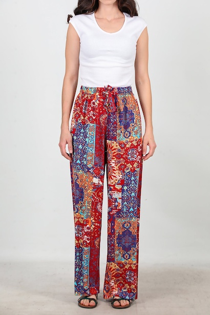 Kadın Bol Paça Desenli Pantolon  Çok Renkli 6