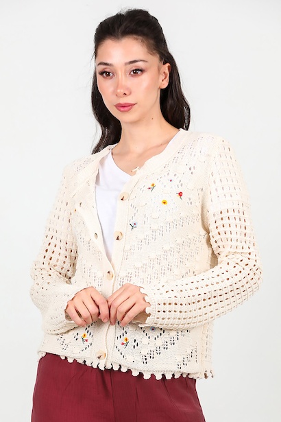 Kadın İşlemeli Kısa Hırka 