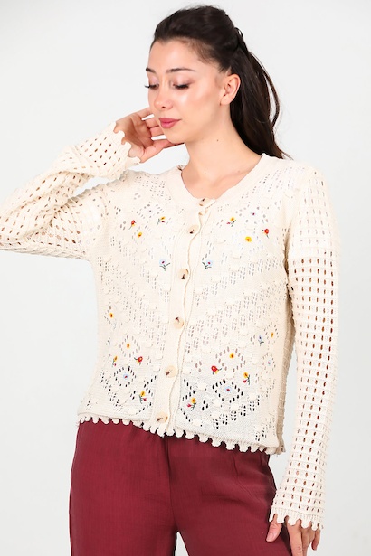 Kadın İşlemeli Kısa Hırka  Taş 6