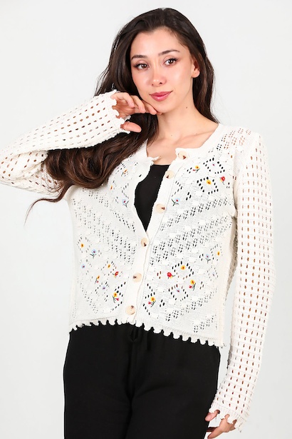 Kadın İşlemeli Kısa Hırka 