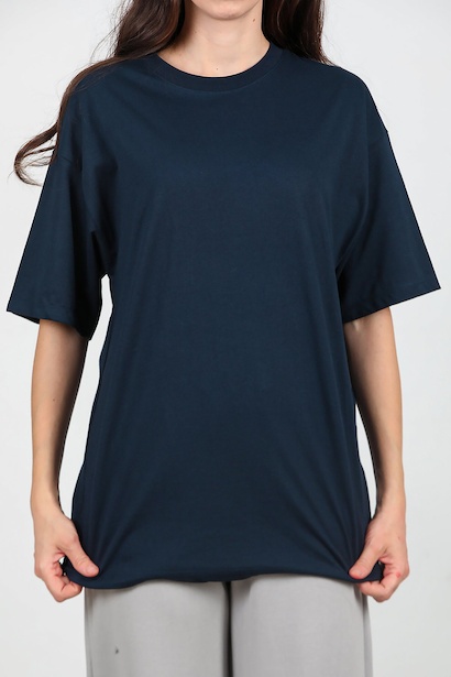 Kadın Bisiklet Yaka Oversize Tshırt  Lacivert 6