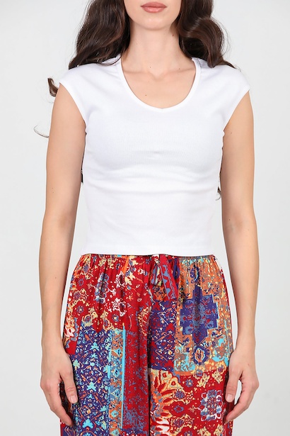 Kadın V Yaka Fitilli Bady  Beyaz 6