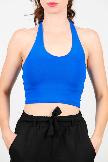 Kadın Boyundan Geçmeli Kısa Bluz  Saks 6