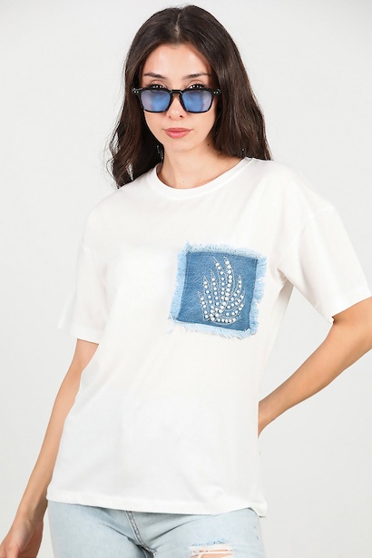 Kadın Kot Cep İncili T-shırt 