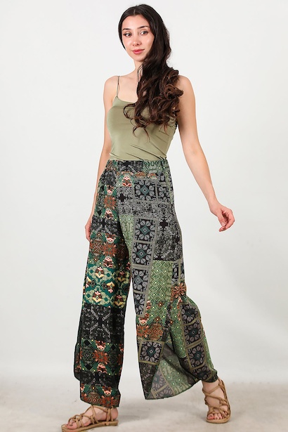 Kadın Mendil Paça Desenli Pantolon 