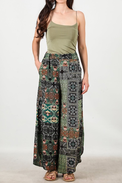 Kadın Mendil Paça Desenli Pantolon  Zümrüt 6