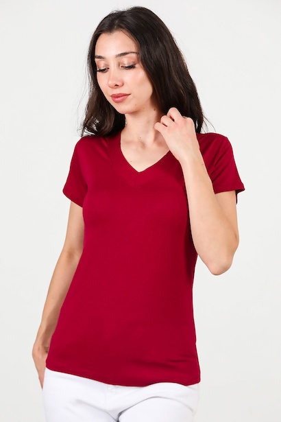 Kadın V Yaka T-shirt 