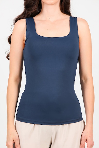 Kadın Kare Yaka Kolsuz Bluz  Lacivert 6