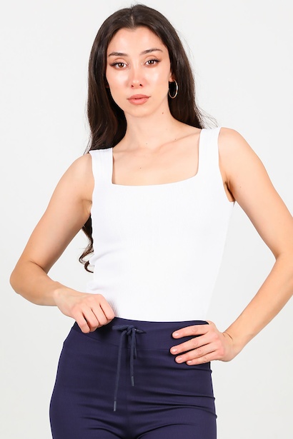 Kadın Kare Yaka Fitilli Triko 