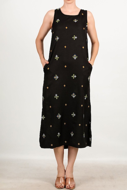 Kadın Kalın Askılı Nakışlı Elbise  Siyah 6