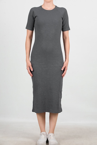 Kadın Fitilli Uzun Elbise  Füme 6