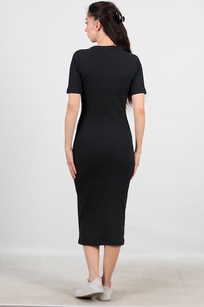 Kadın Fitilli Uzun Elbise  Siyah 6