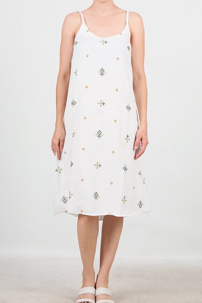 Kadın İp Askılı Keten Elbise  Beyaz 6