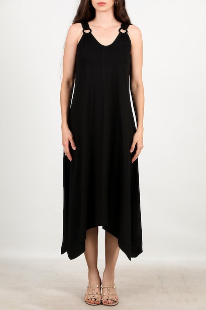 Kadın Kol Halka Detay Uzun Elbise  Siyah 6