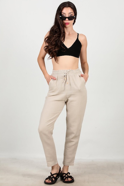 Kadın Dar Paça İnce Keten Pantolon 