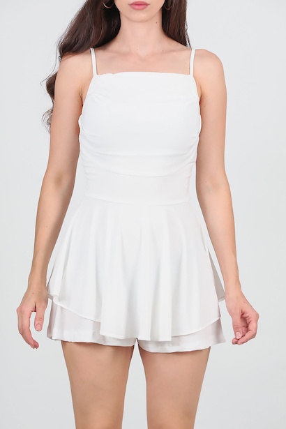 Kadın İp Askılı Şortlu Kısa Elbise  Ekru 6