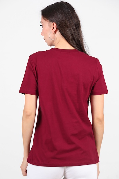 Kadın Fiyonk Nakışlı Tshırt  Bordo 6
