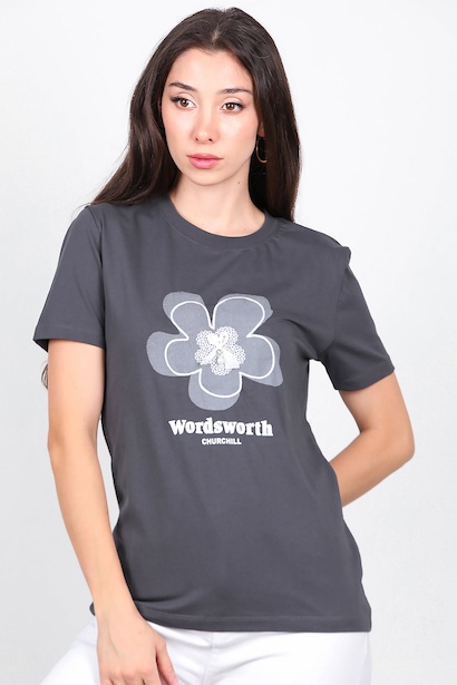 Kadın Fiyonk Nakışlı Tshırt 