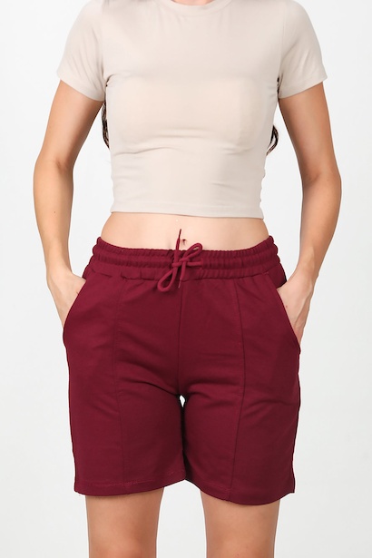 Kadın Çimalı Şort  Bordo 6