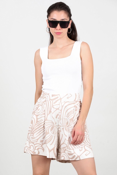 Kadın Desenli Geniş Şort 