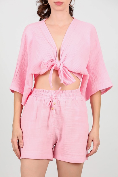 Kadın Keten Şort  Pembe 6