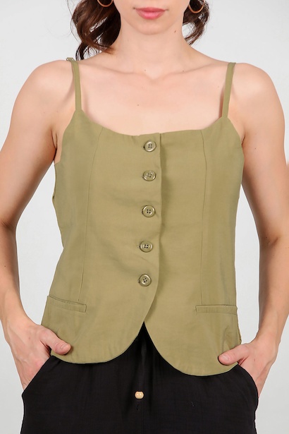 Kadın İp Askılı Yelek  Yeşil 6