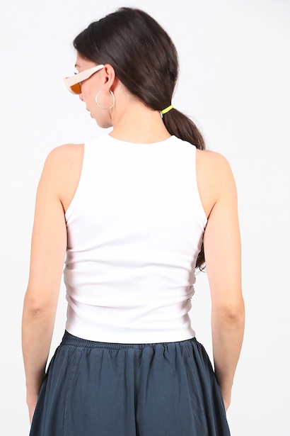 Kadın Yan Büzgülü Bluz  Ekru 6