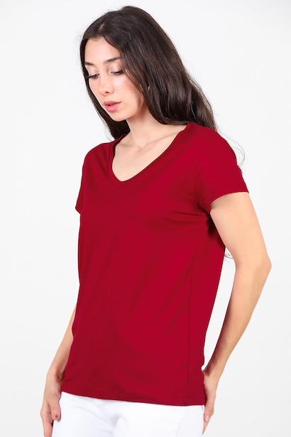 Kadın V Yaka Basıc Tshırt 