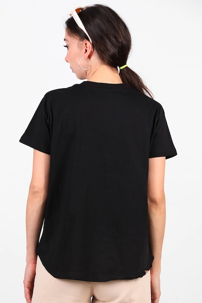 Kadın Cep Nakışlı Tshırt  Siyah 6