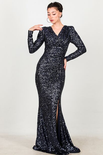 Kadın Uzun Kol Yırtmaçlı Uzun Abiye 