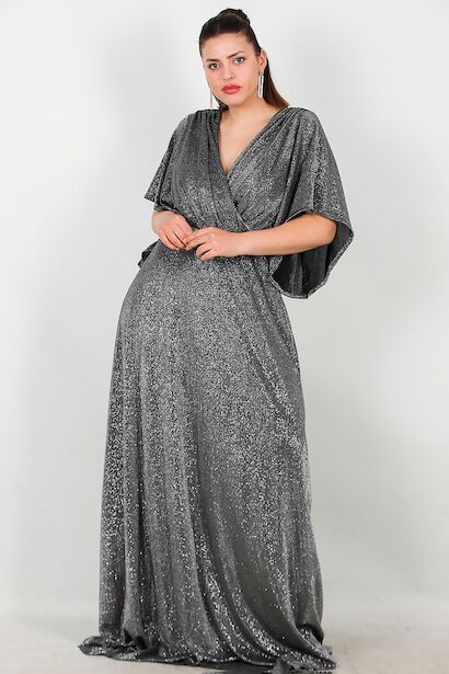 Büyük Beden Beli Taş Şeritli Uzun Abiye 