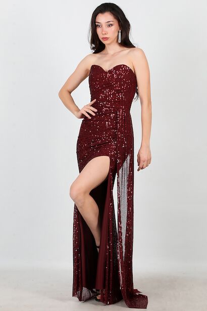 Kadın Staplez Uzun Pullu Abiye 