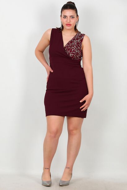 Büyük Beden Pul Detay Kısa Abiye 