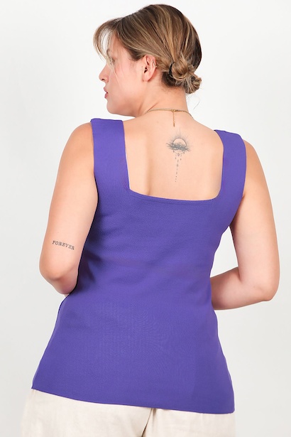 Büyük Beden Kare Yaka Bluz  Mor 6