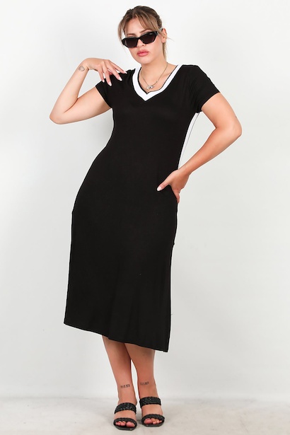 Büyük Beden Yırtmaçlı Uzun Elbise  Siyah 6