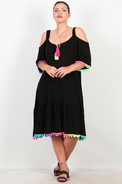 Büyük Beden Ponponlu Elbise 