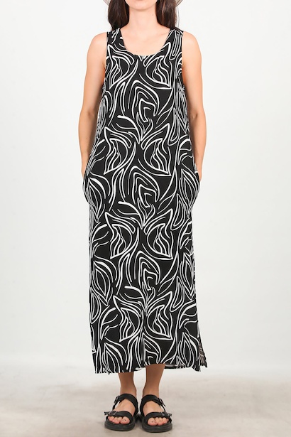 Kadın Kalın Askılı Desenli Uzun Elbise  Siyah 6